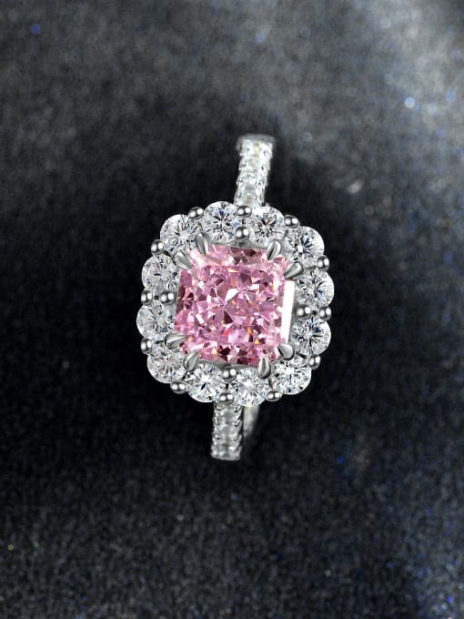 Pink [R 2056] 925 Sterling Silver High Carbon Diamond Flower Luxury Ring